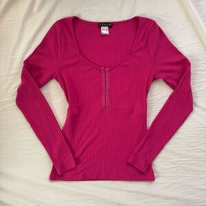true y2k hot pink ribbed long sleeve